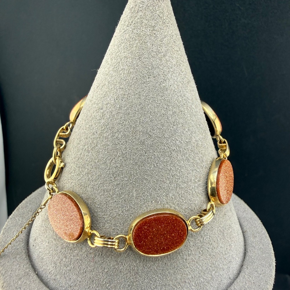 Vintage Goldstone Bracelet Gold Filled Oval Sparkle 6.5